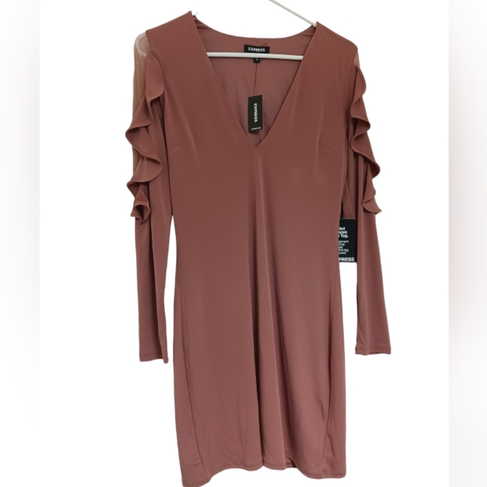NwT Express midi dress mauve v neck ruffled sleeves small